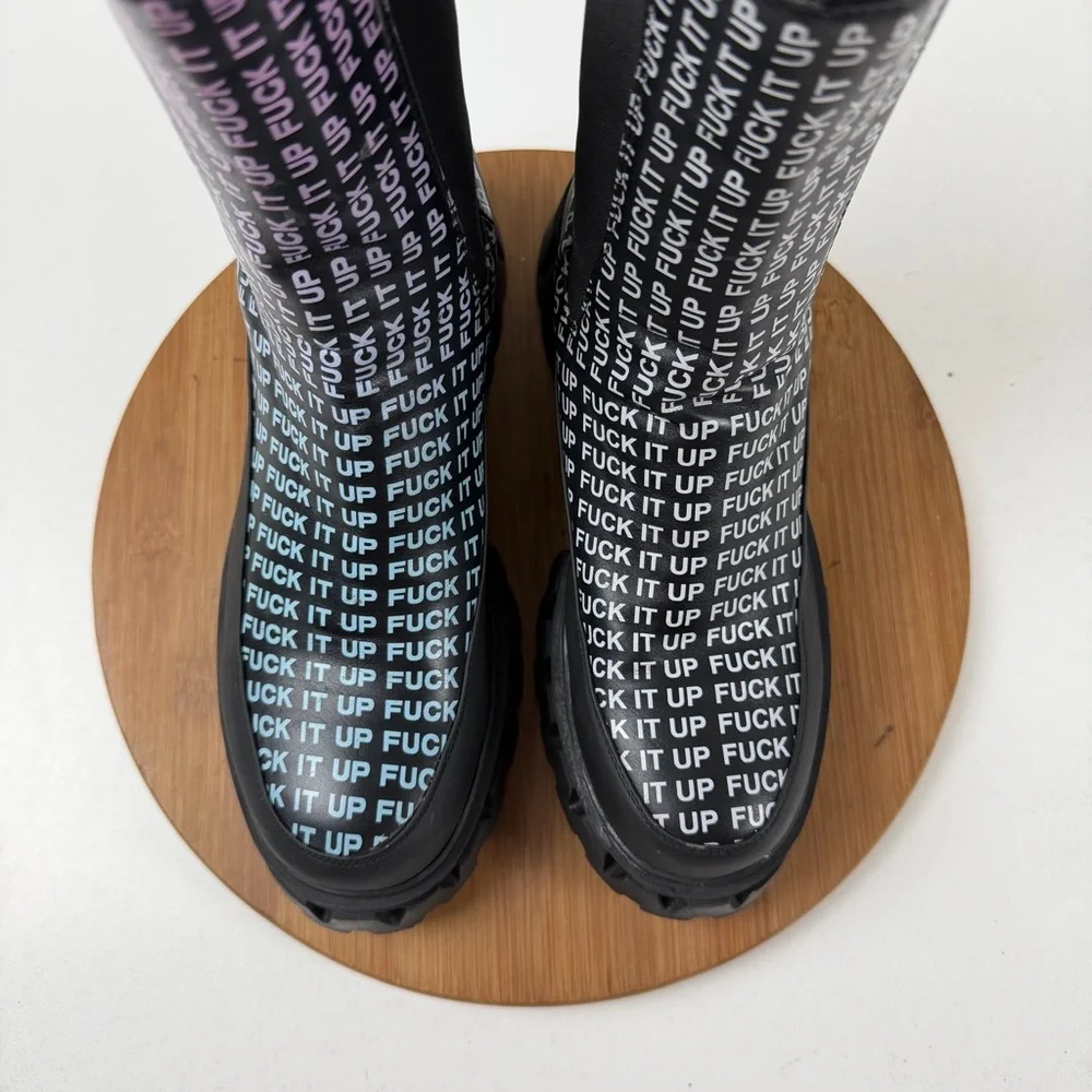 Koi Dolls Kill ‘F it up’ Black Platform Chelsea Boots - Picture 6 of 10